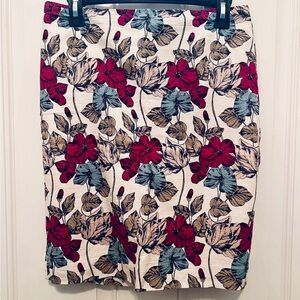 LOFT Red and Blue Floral Pencil Skirt